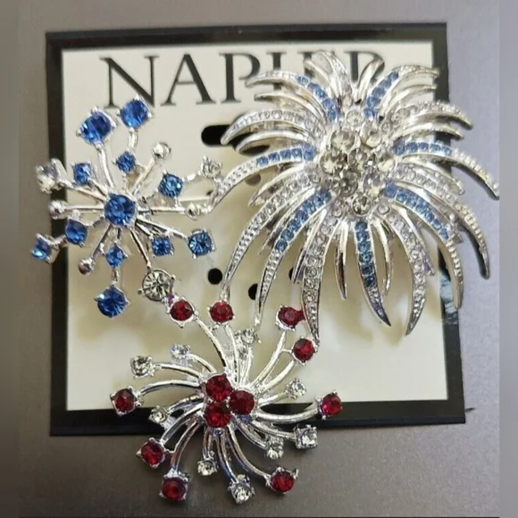 Napier Silver Brooch with Blue and Red Crystals - Picture 3 of 3